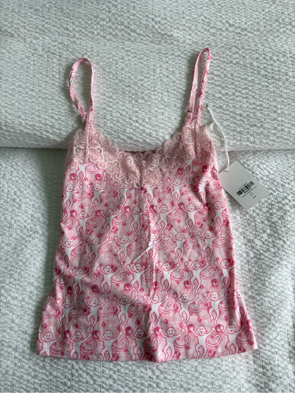 Roller Rabbit Pink Monkey-Print Lace Cami